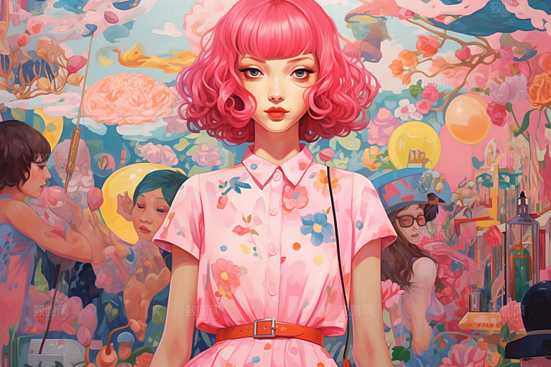 多巴胺女孩穿搭可爱插画
