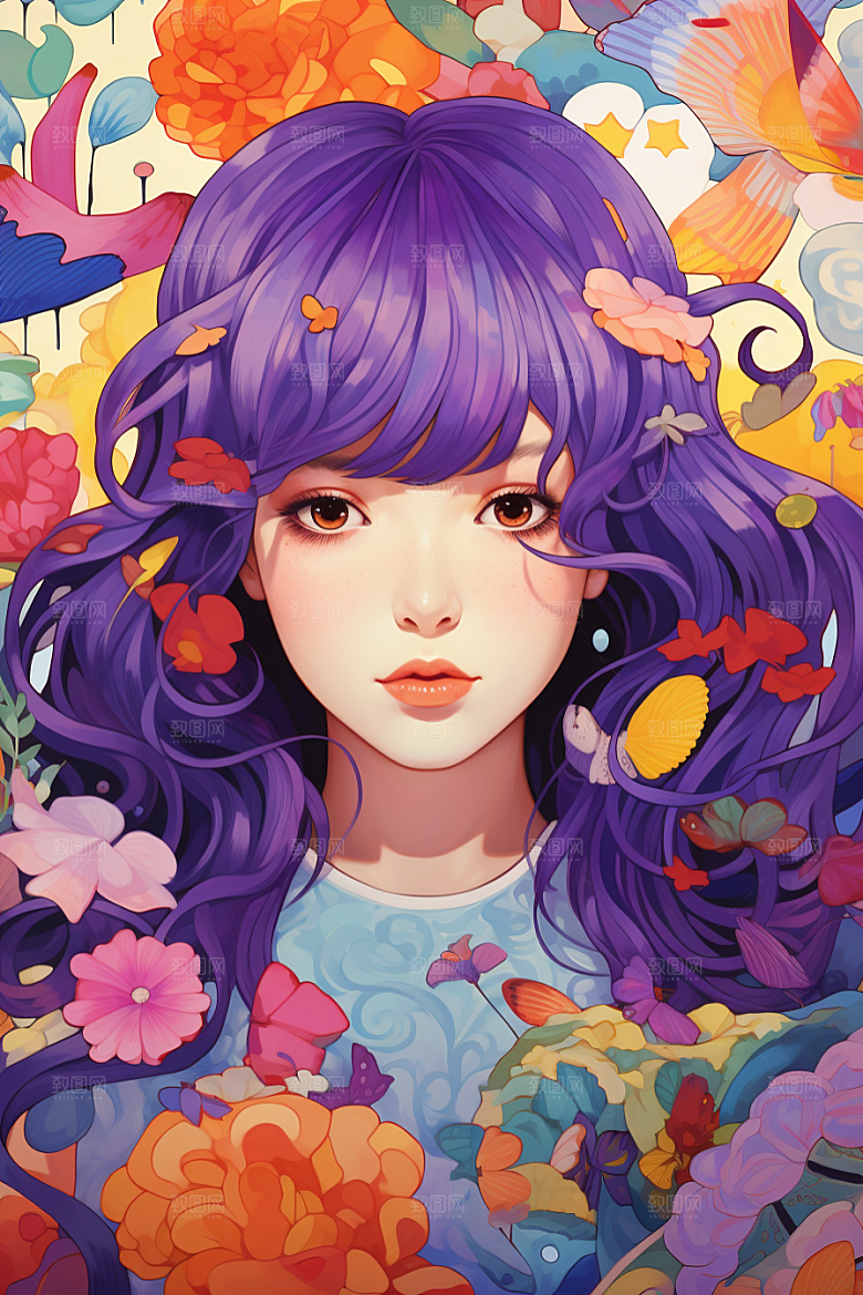 多巴胺女孩五彩斑斓形象插画