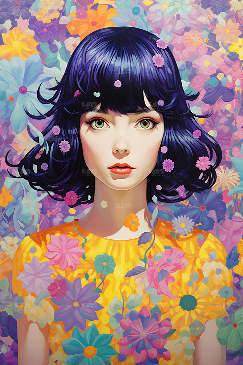 多巴胺女孩缤纷形象插画