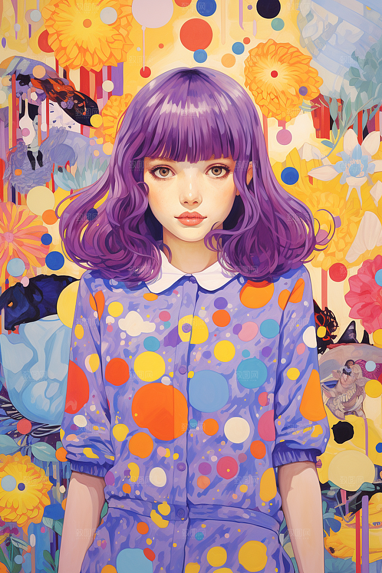多巴胺女孩可爱五彩斑斓插画