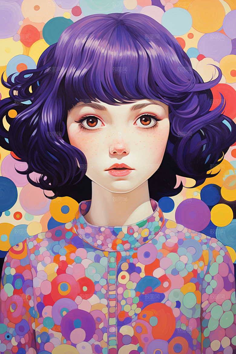 多巴胺女孩艺术感缤纷插画