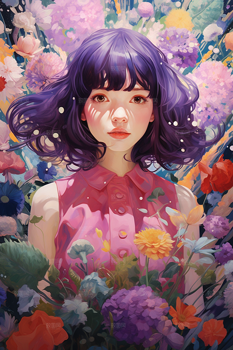 多巴胺女孩五彩斑斓高清插画