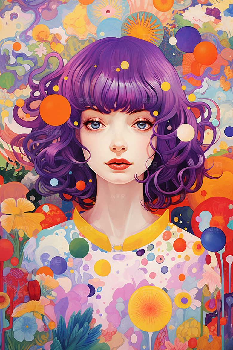 多巴胺女孩缤纷少女插画