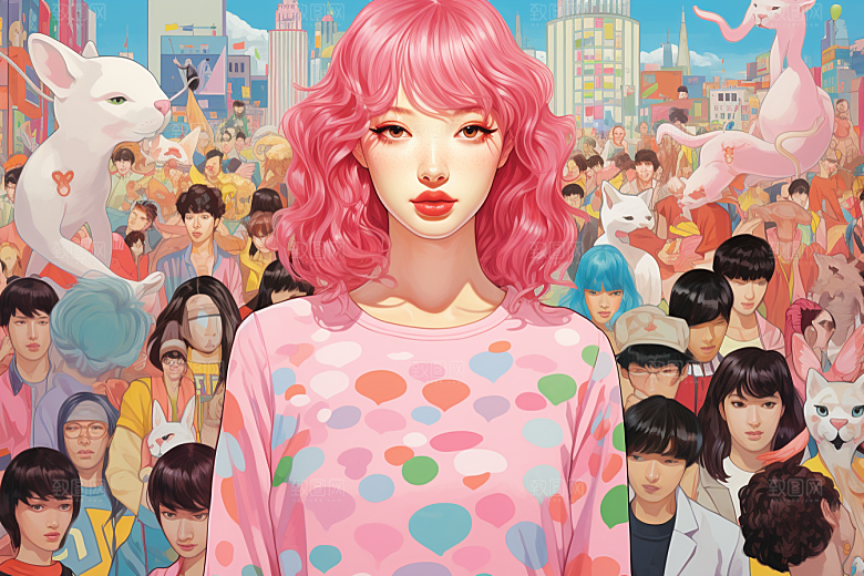 多巴胺女孩艺术感穿搭插画