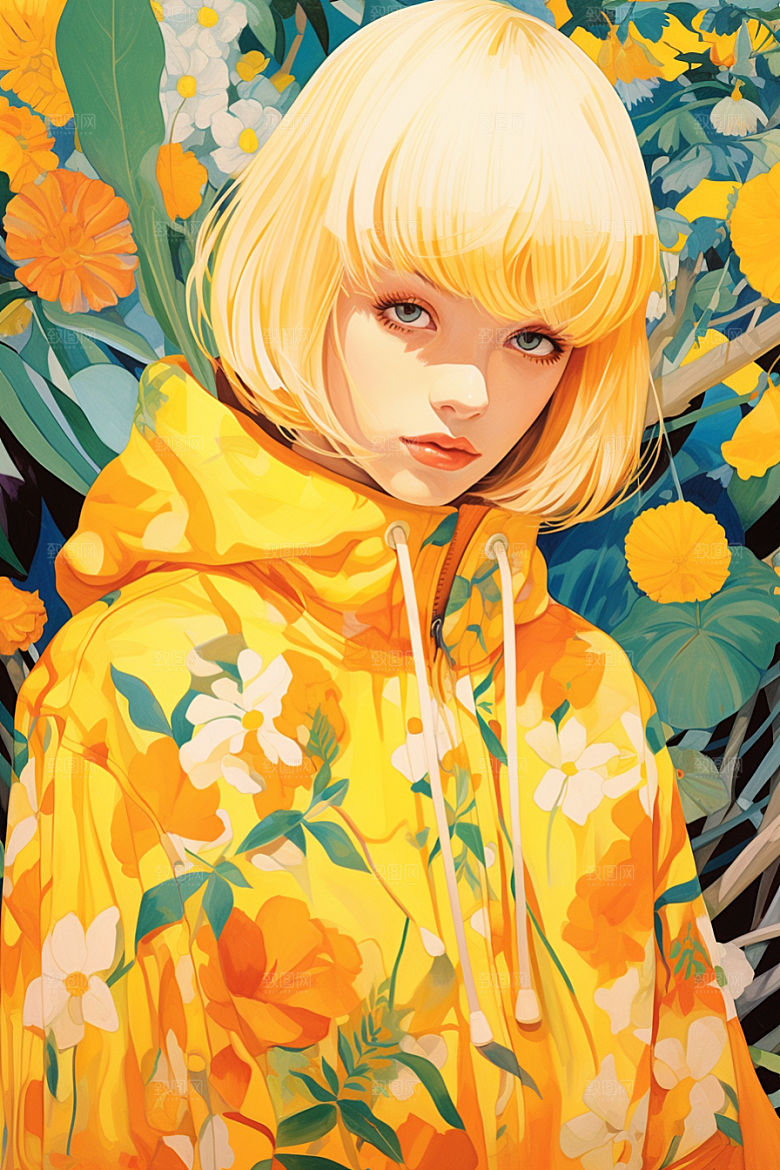 多巴胺女孩可爱形象插画