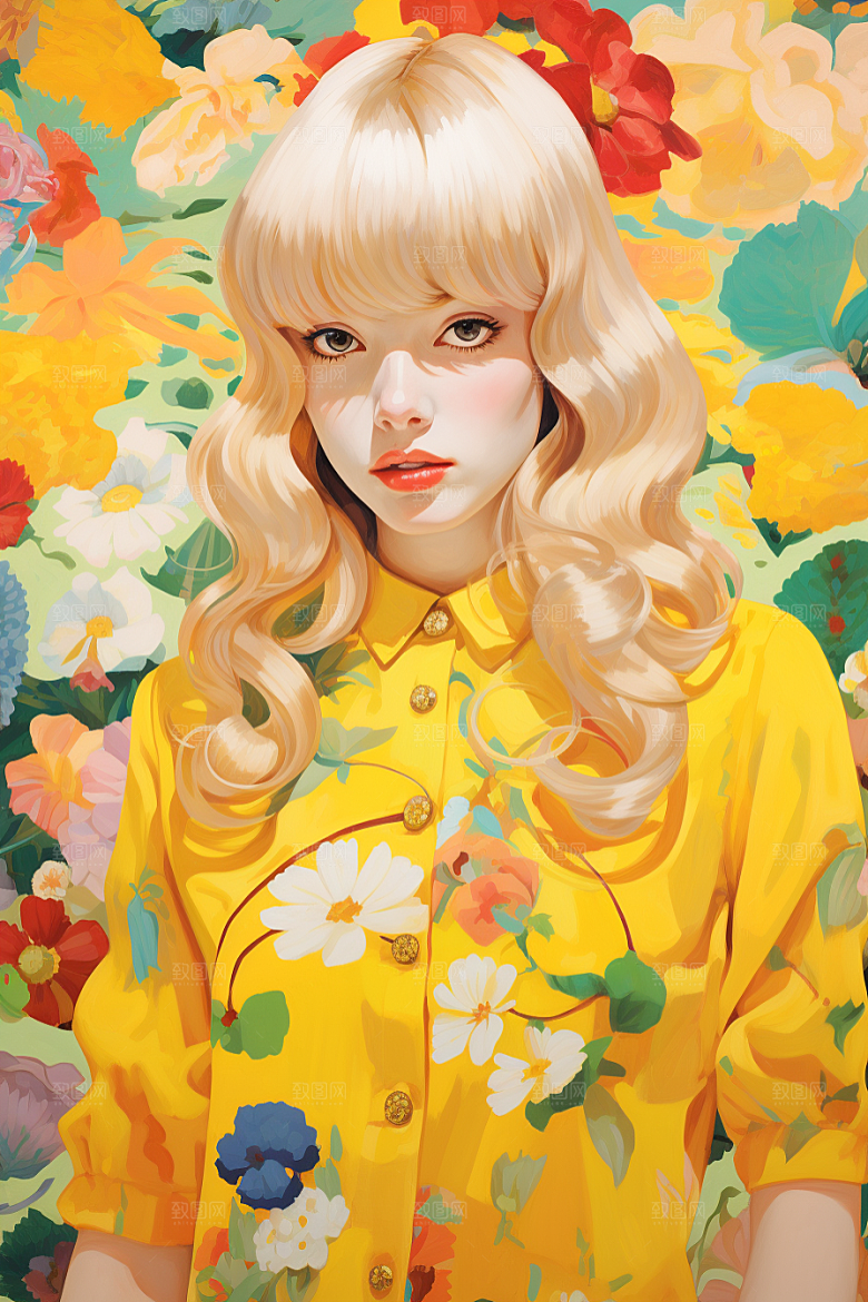 多巴胺女孩缤纷五彩斑斓插画