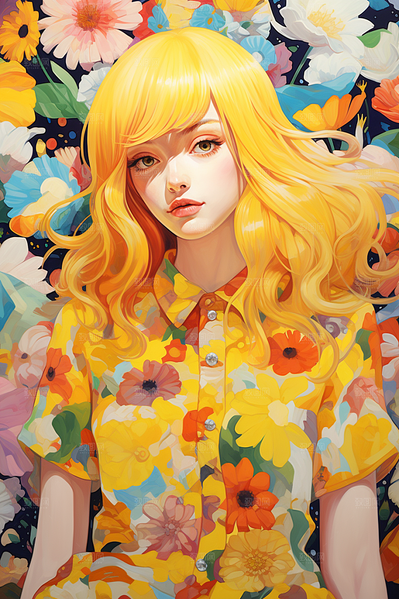 多巴胺女孩彩色缤纷插画