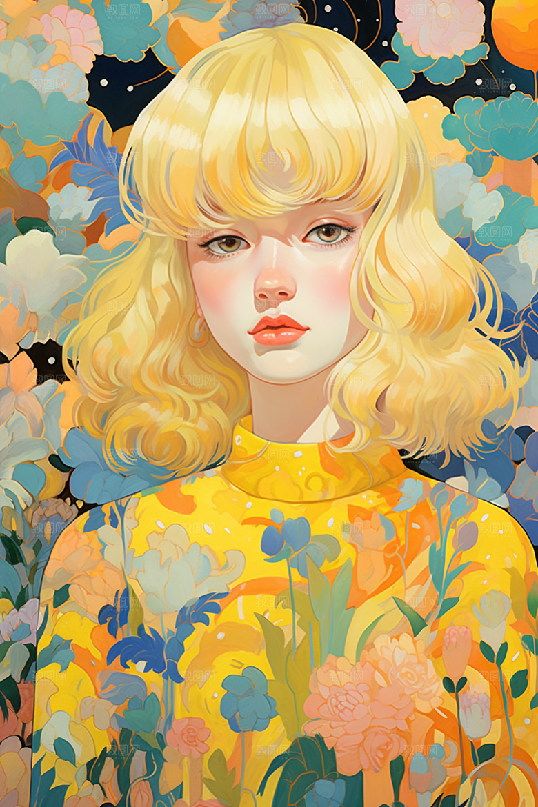 多巴胺女孩艺术感穿搭插画