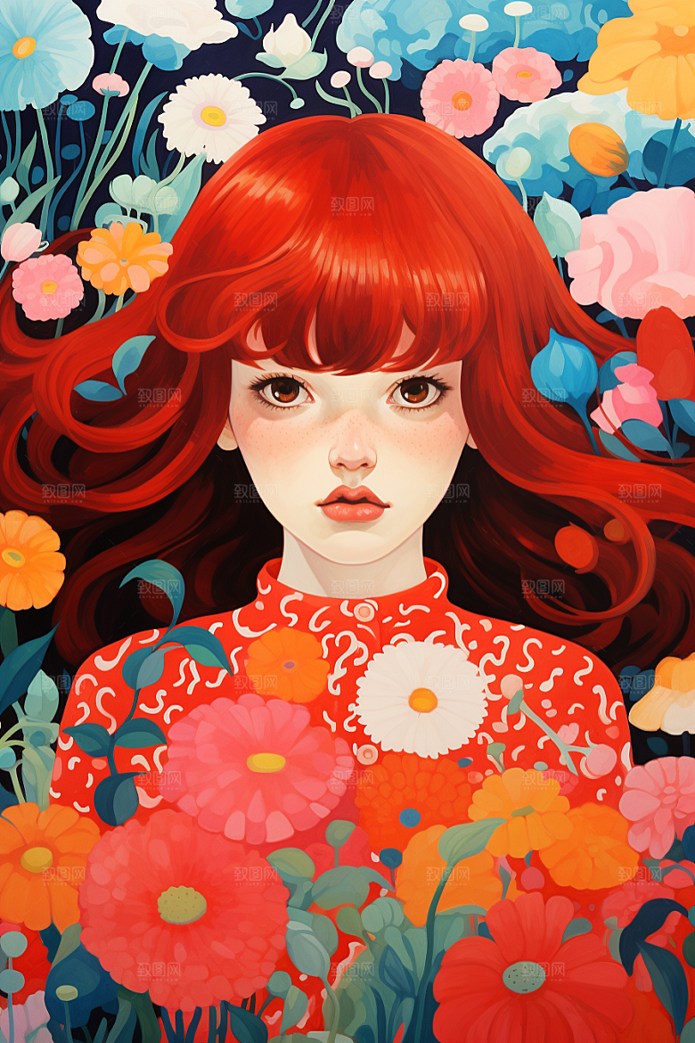 多巴胺女孩艺术感穿搭插画