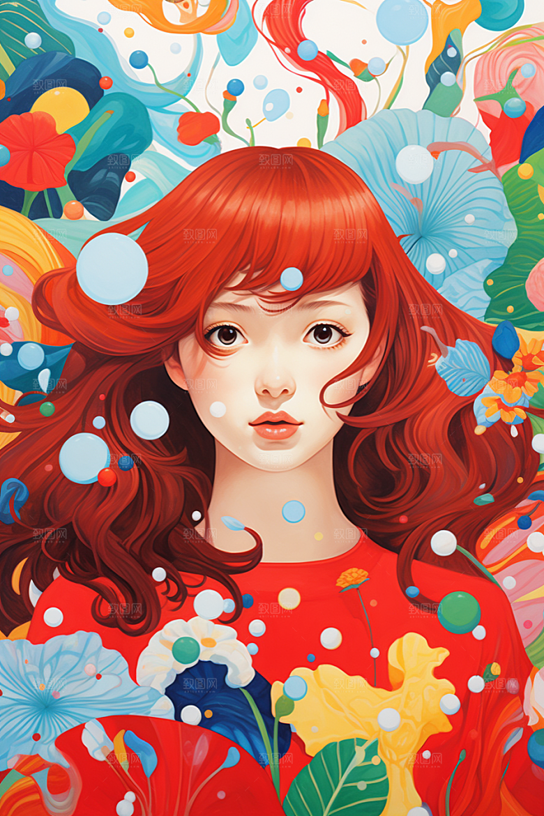 多巴胺女孩手绘穿搭插画