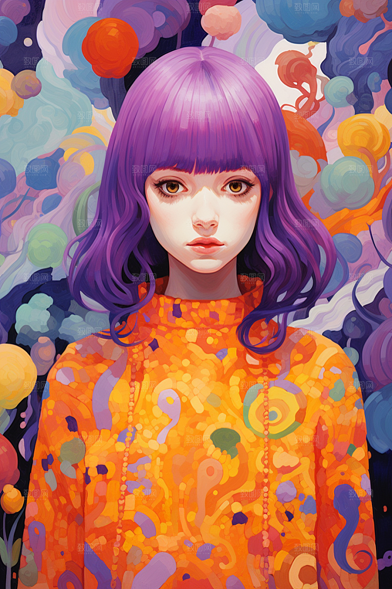 多巴胺女孩穿搭高清插画