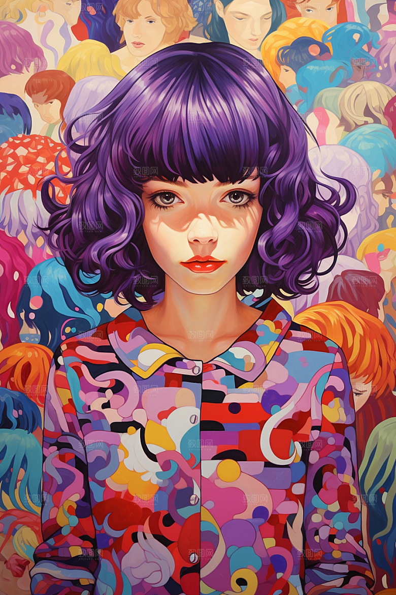 多巴胺女孩艺术感彩色插画