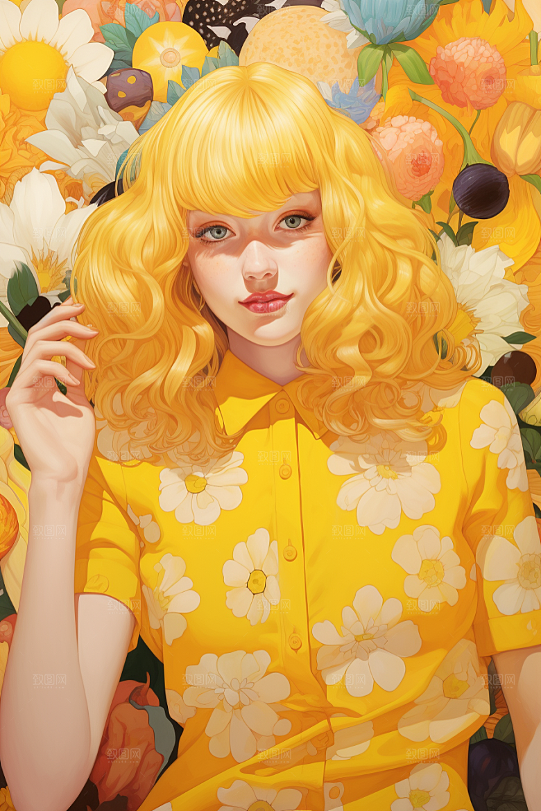 多巴胺女孩可爱缤纷插画