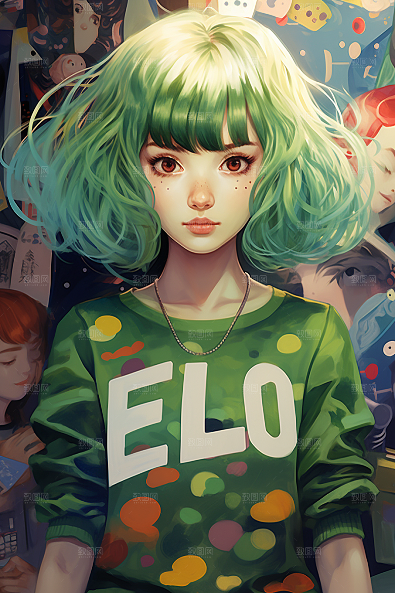多巴胺女孩缤纷艺术感插画