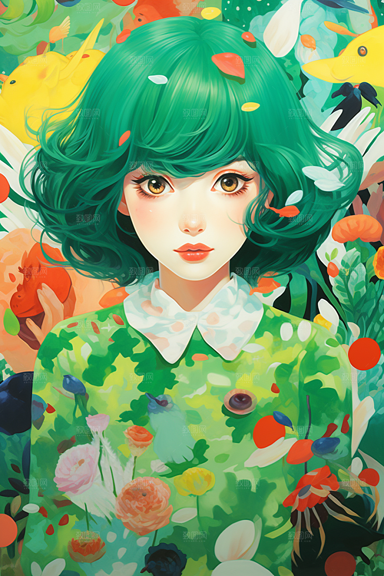 多巴胺女孩高清形象插画