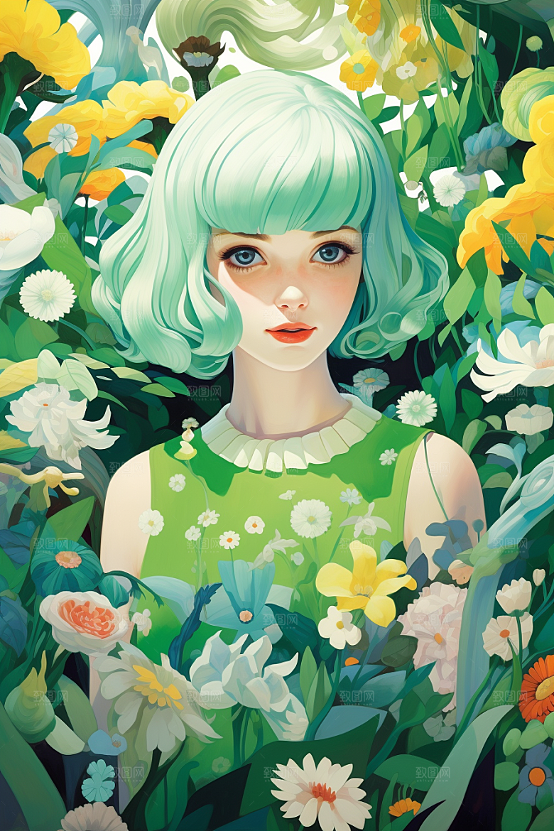 多巴胺女孩五彩斑斓艺术感插画