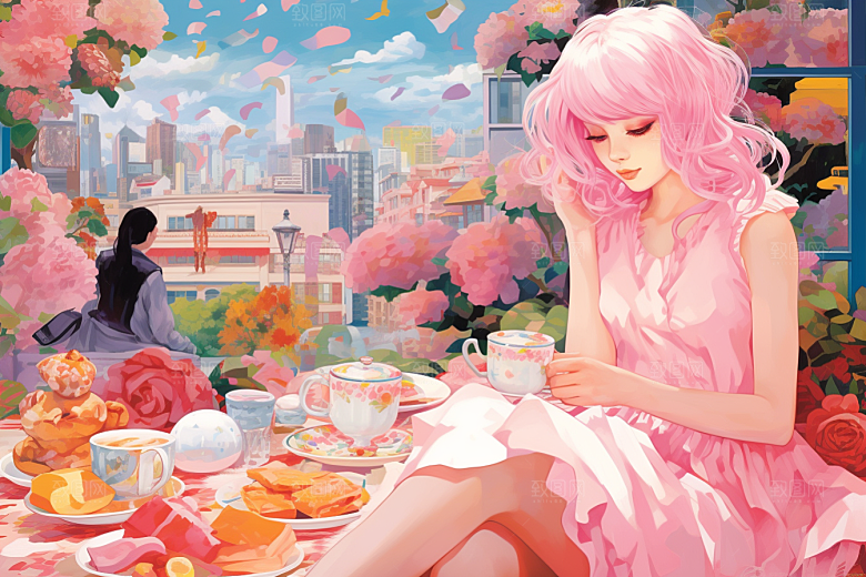 多巴胺女孩彩色五彩斑斓插画