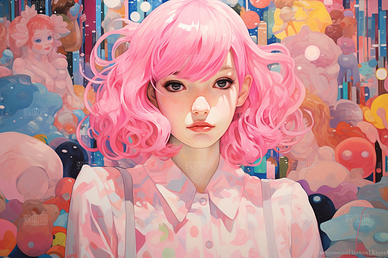 多巴胺女孩高清缤纷插画