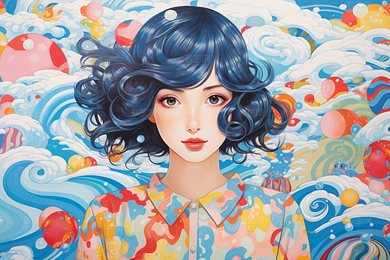 多巴胺女孩少女五彩斑斓插画