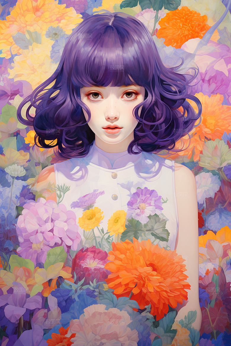 多巴胺女孩少女高清插画