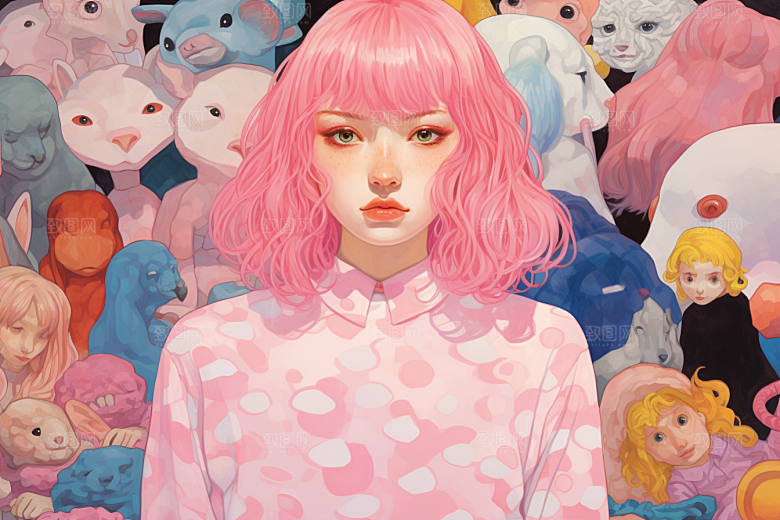 多巴胺女孩艺术感少女插画