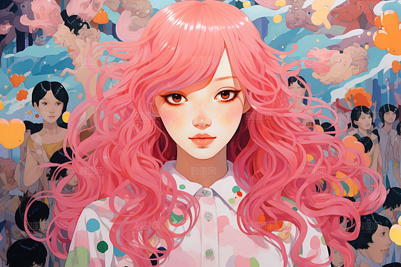 多巴胺女孩缤纷彩色插画