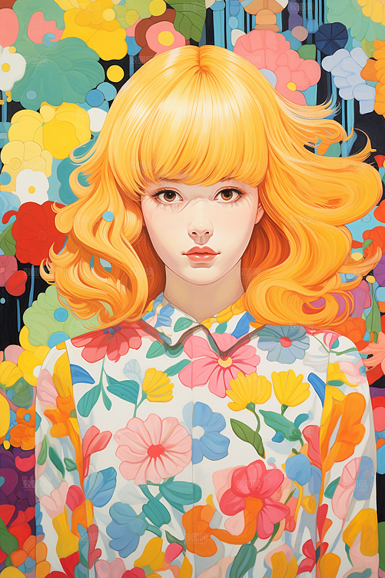 多巴胺女孩艺术感五彩斑斓插画