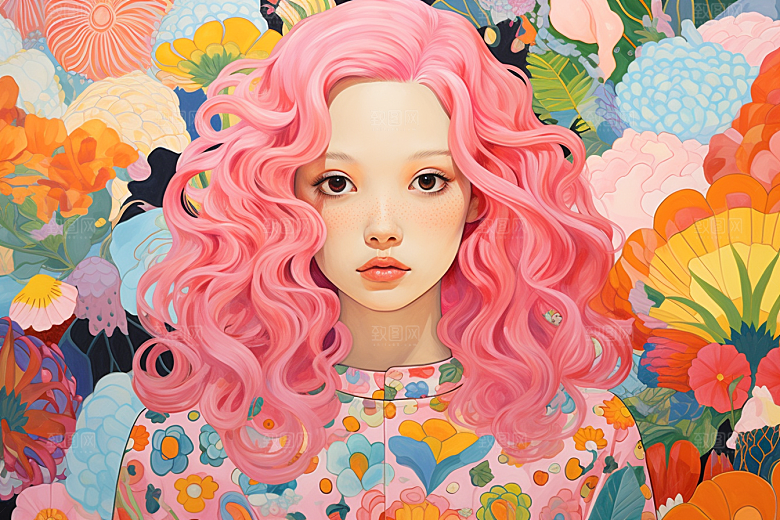 多巴胺女孩缤纷少女插画