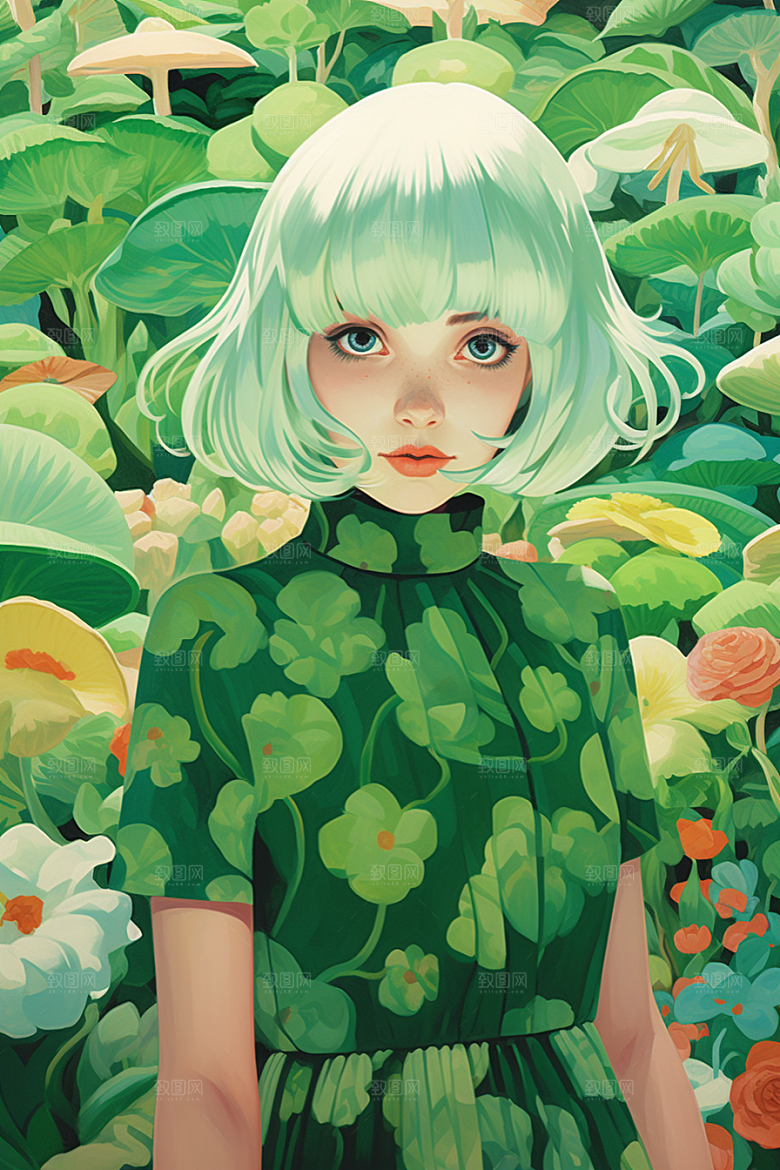 多巴胺女孩高清五彩斑斓插画