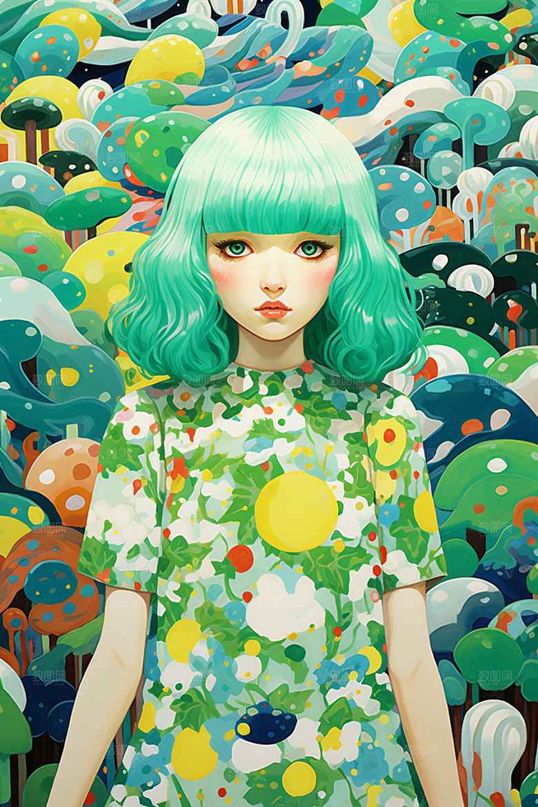 多巴胺女孩艺术感手绘插画