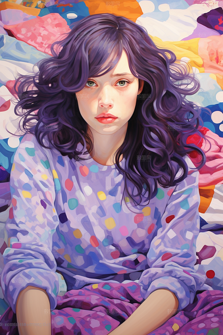 多巴胺女孩彩色缤纷插画