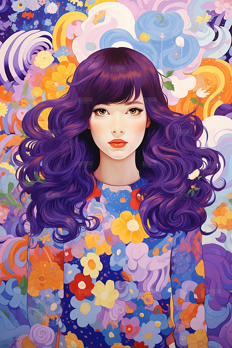 多巴胺女孩可爱手绘插画