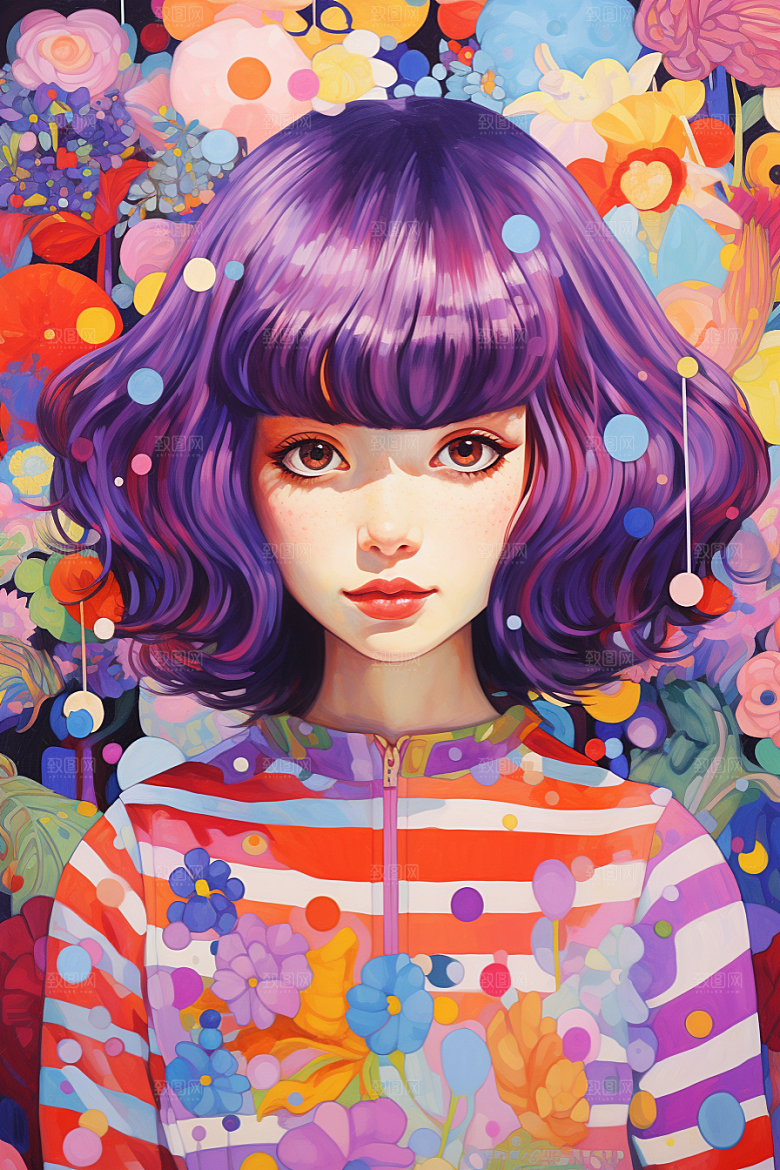多巴胺女孩可爱五彩斑斓插画