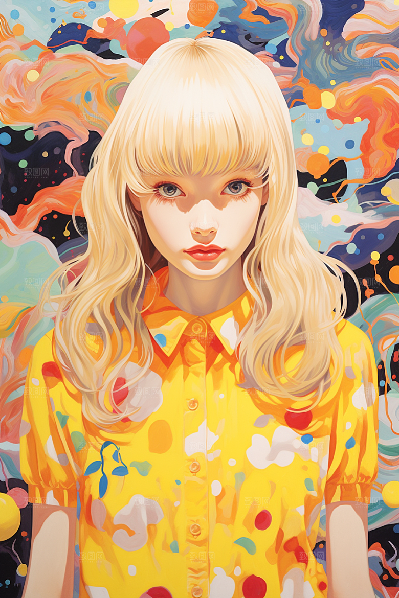 多巴胺女孩彩色可爱插画