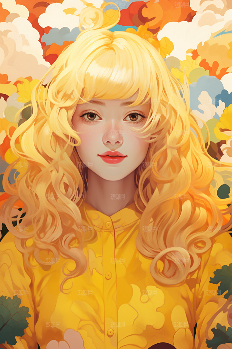 多巴胺女孩缤纷形象插画