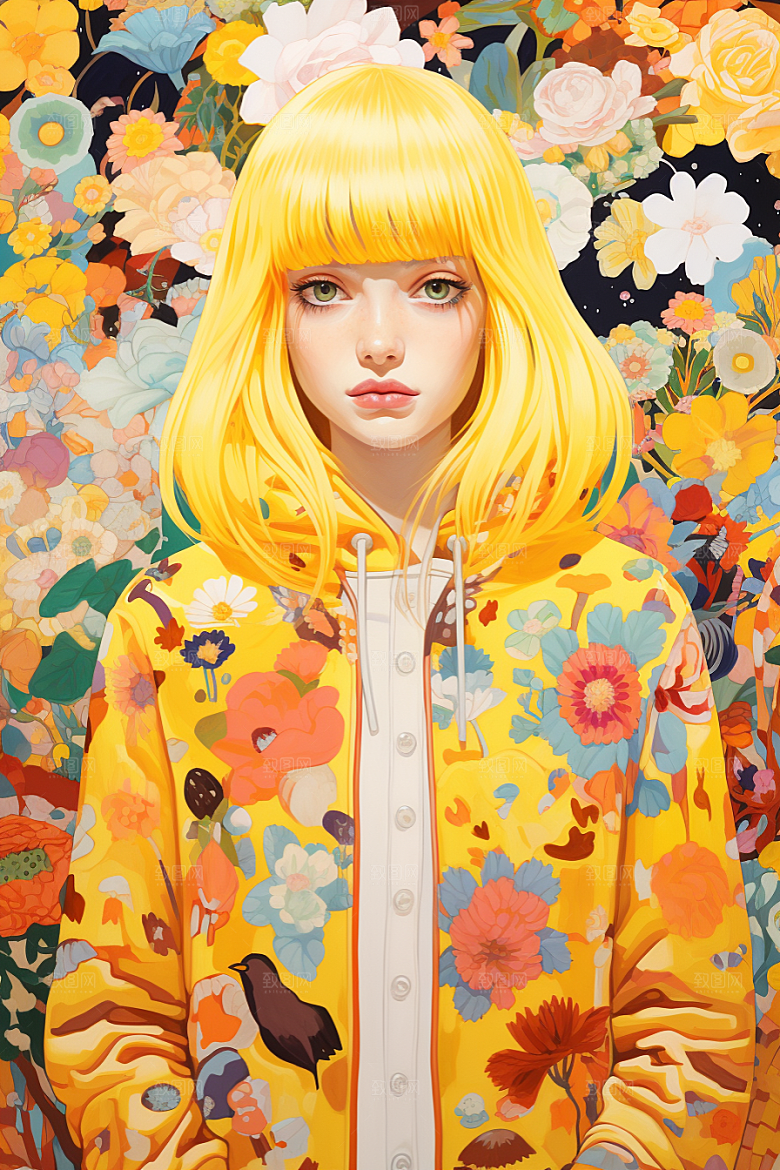 多巴胺女孩艺术感形象插画