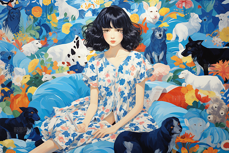 多巴胺女孩五彩斑斓可爱插画