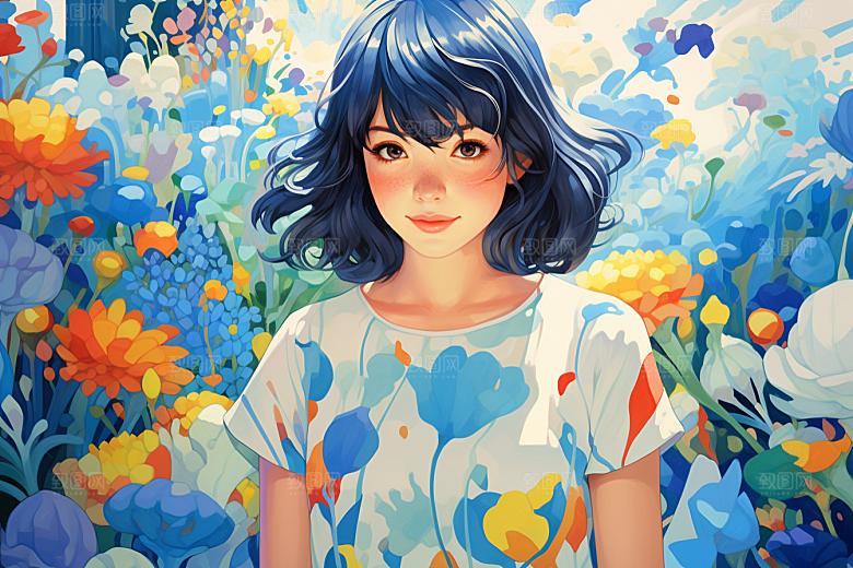多巴胺女孩艺术感手绘插画