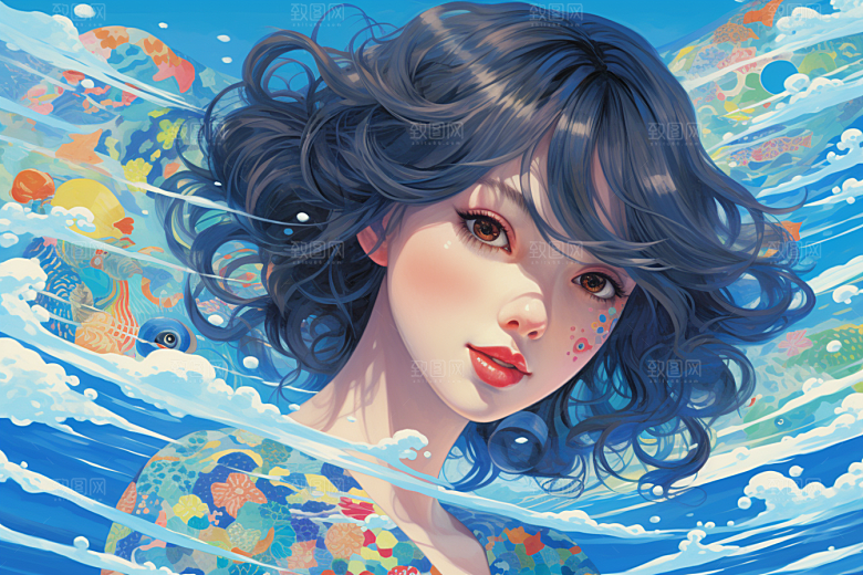多巴胺女孩艺术感形象插画