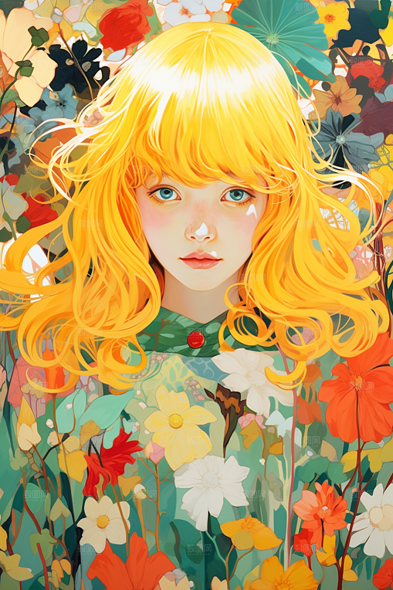 多巴胺女孩形象艺术感插画