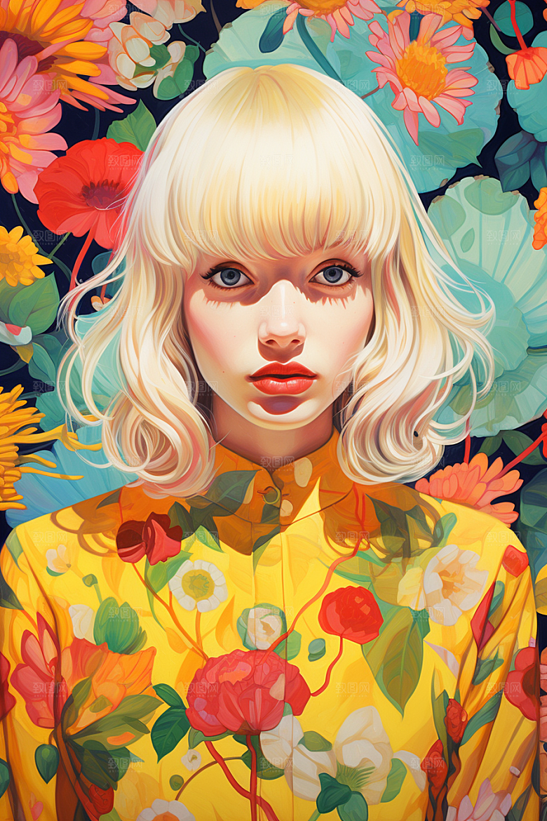 多巴胺女孩缤纷艺术感插画
