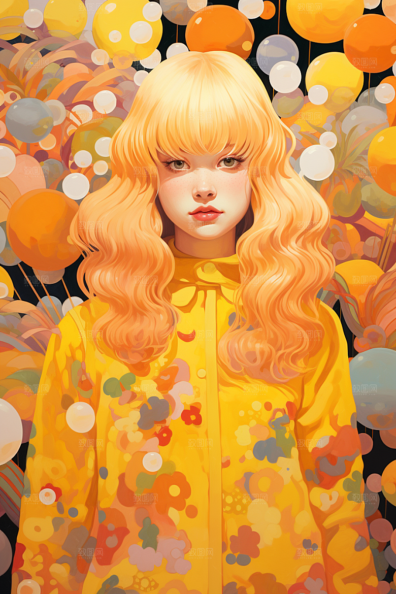 多巴胺女孩五彩斑斓手绘插画
