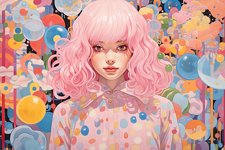 多巴胺女孩手绘五彩斑斓插画