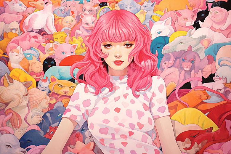 多巴胺女孩缤纷少女插画