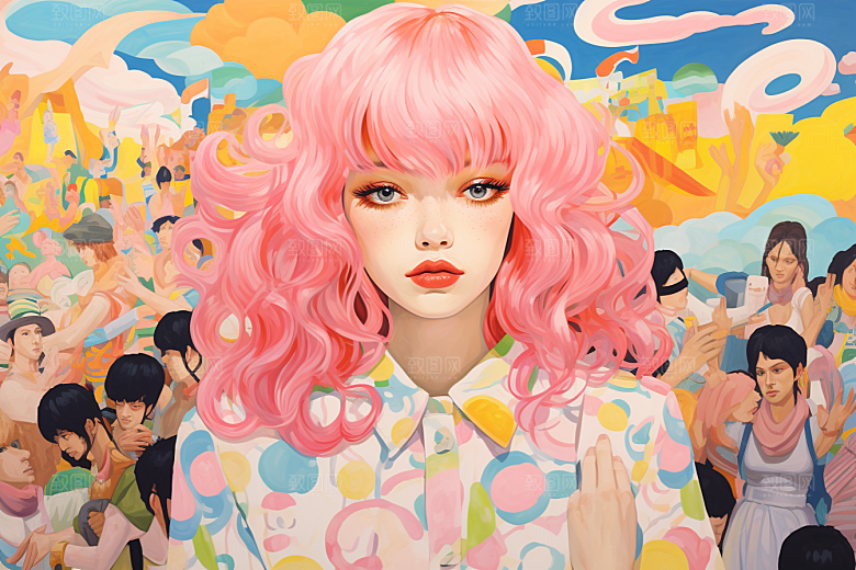 多巴胺女孩可爱手绘插画