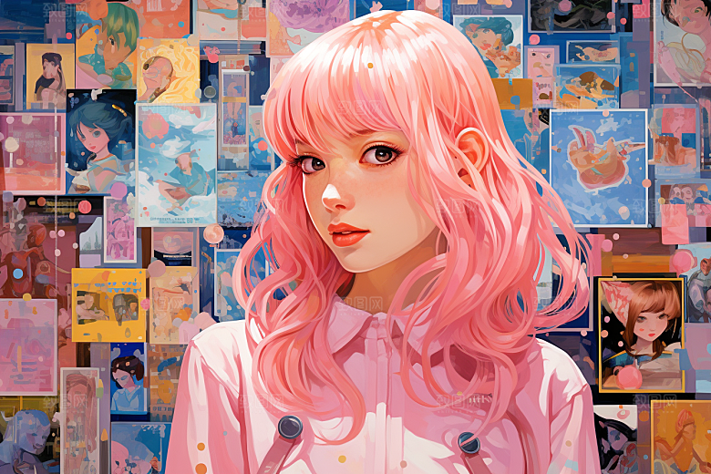 多巴胺女孩形象五彩斑斓插画