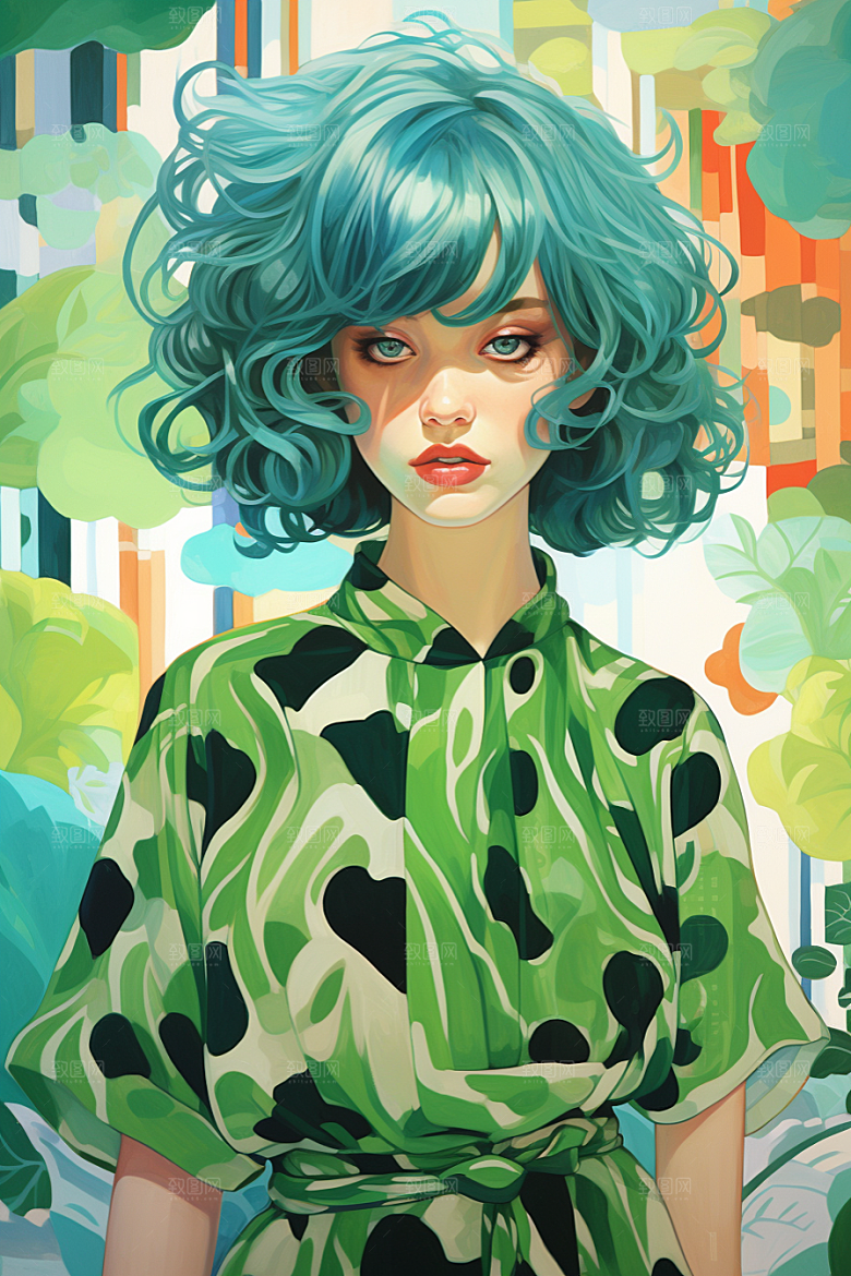 多巴胺女孩艺术感缤纷插画