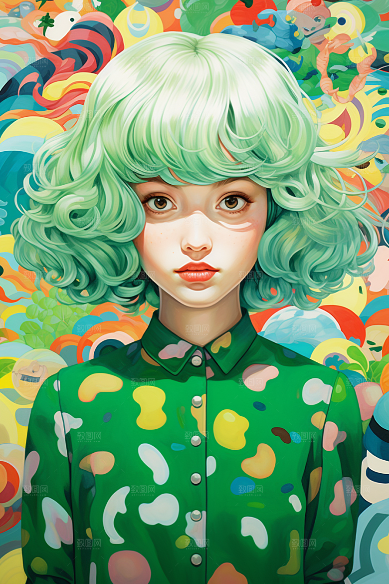 多巴胺女孩少女可爱插画