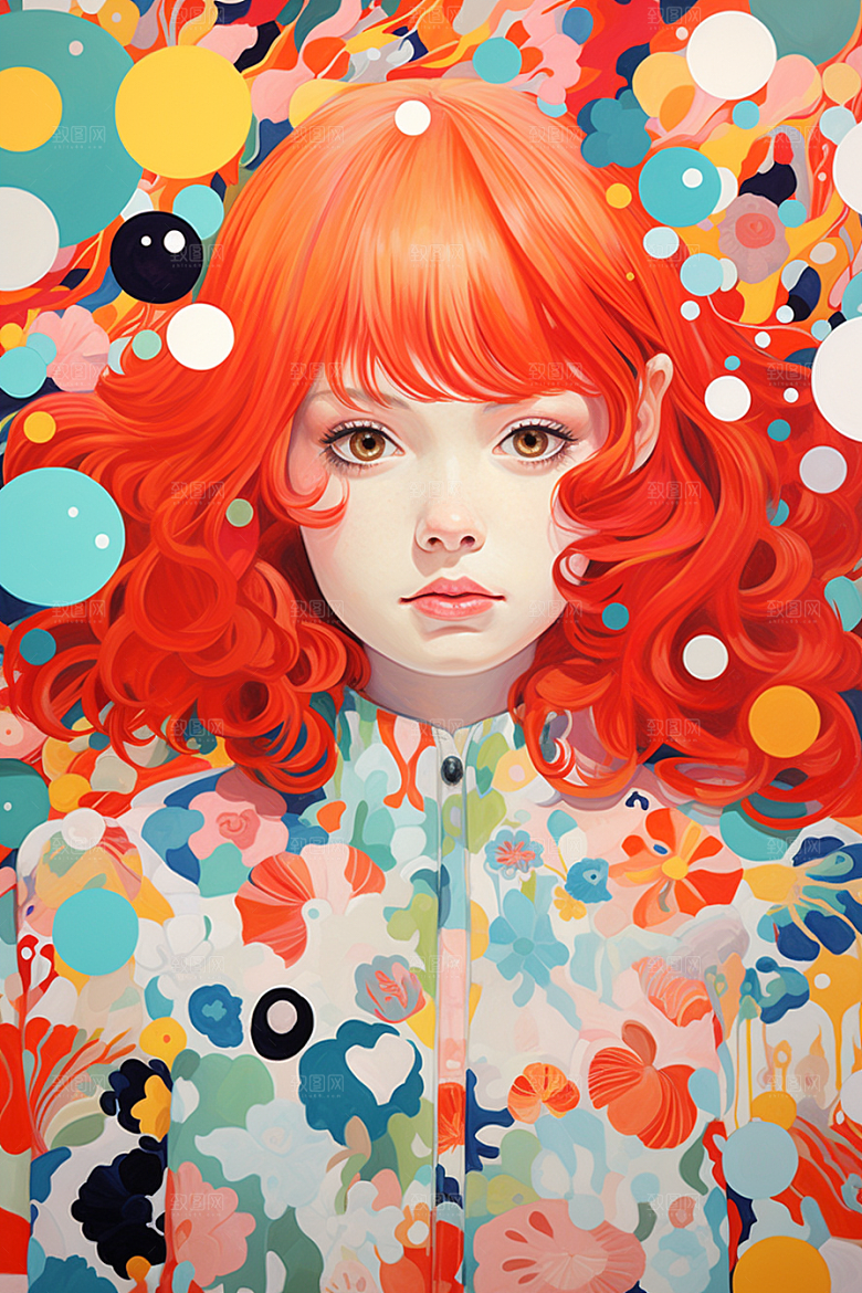 多巴胺女孩五彩斑斓形象插画