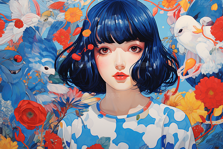多巴胺女孩高清缤纷插画